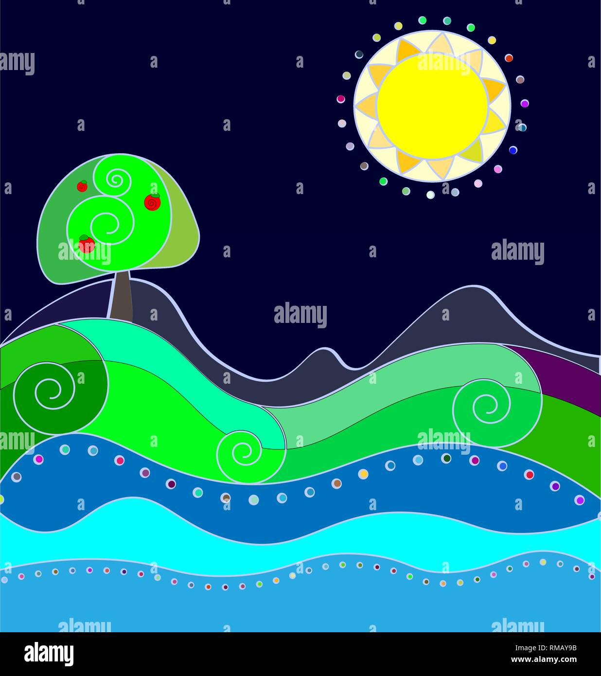 Abstract immagine a colori della notte e campi Illustrazione Vettoriale