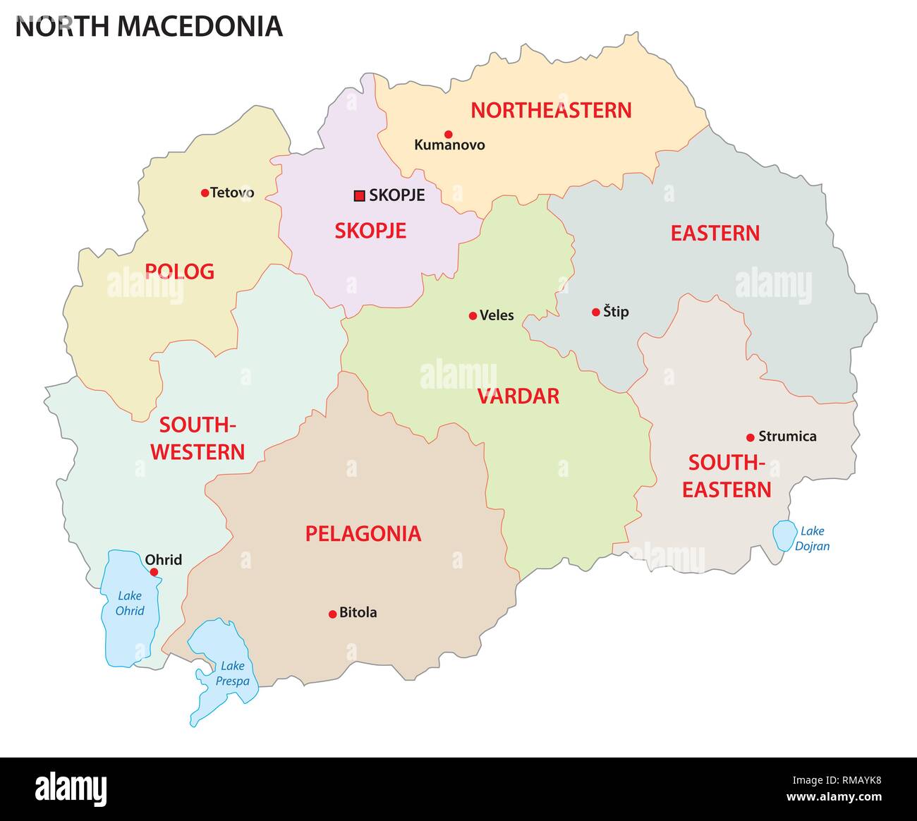 A nord della macedonia politica e amministrativa di mappa vettoriale Illustrazione Vettoriale