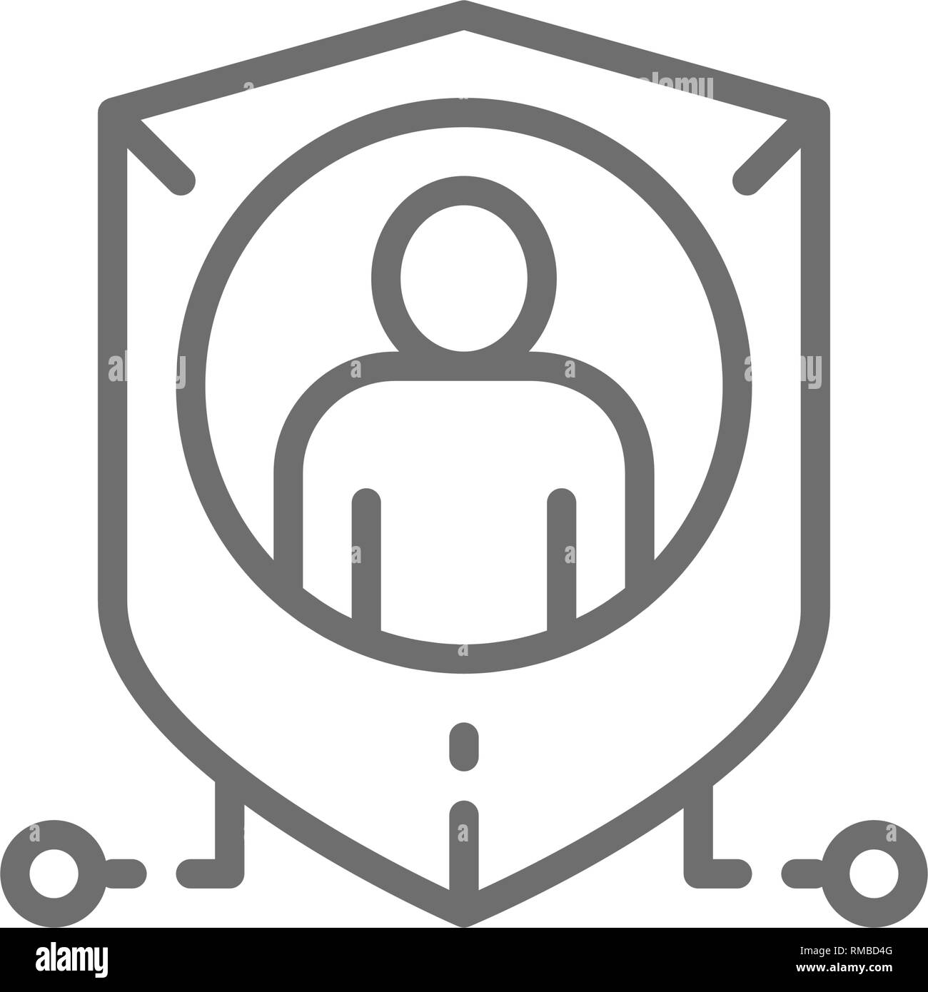 Protezione con una persona, la protezione personale, privacy icona linea. Illustrazione Vettoriale