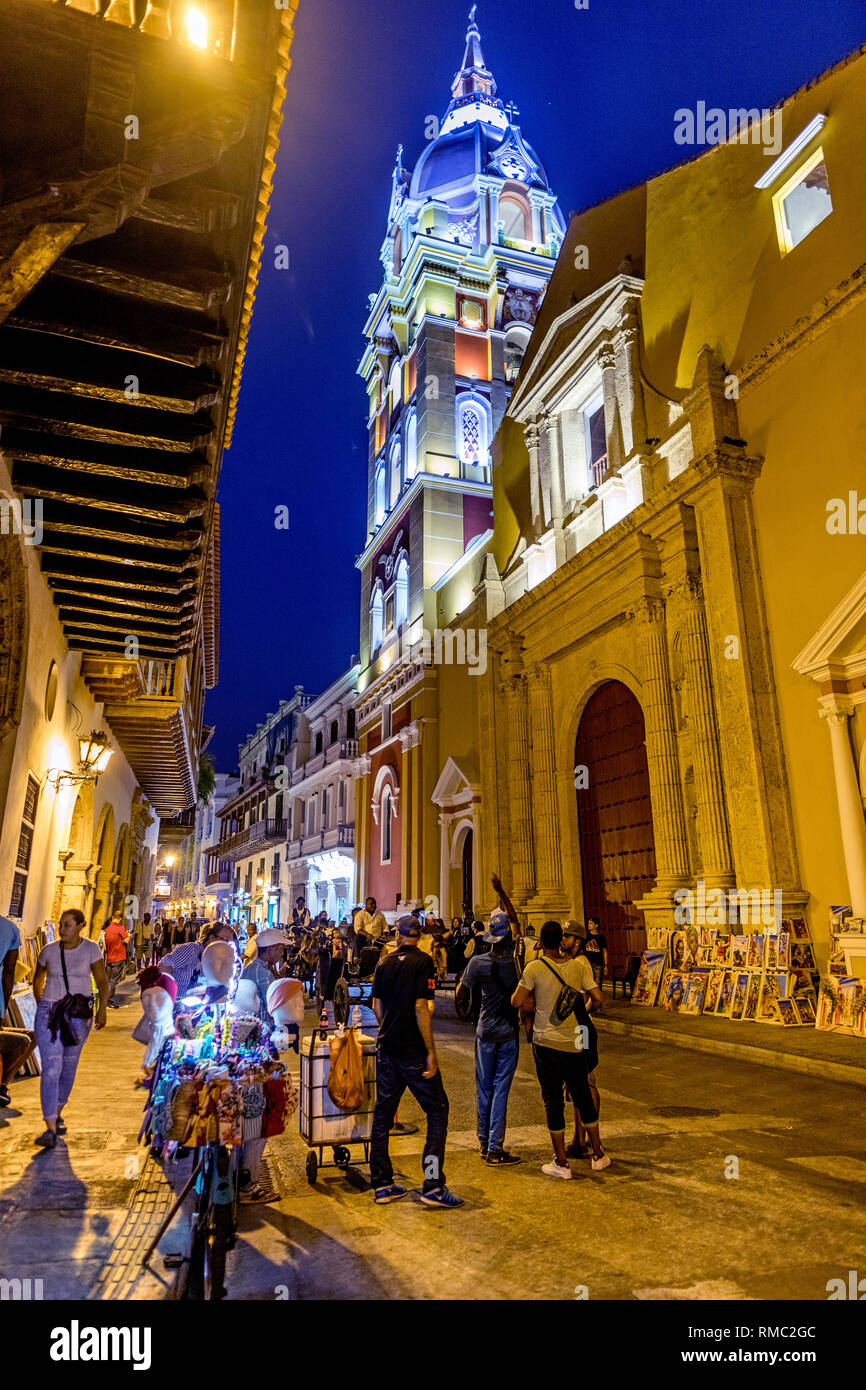 La Cattedrale di notte a Cartagena Colombia Sud America Foto Stock