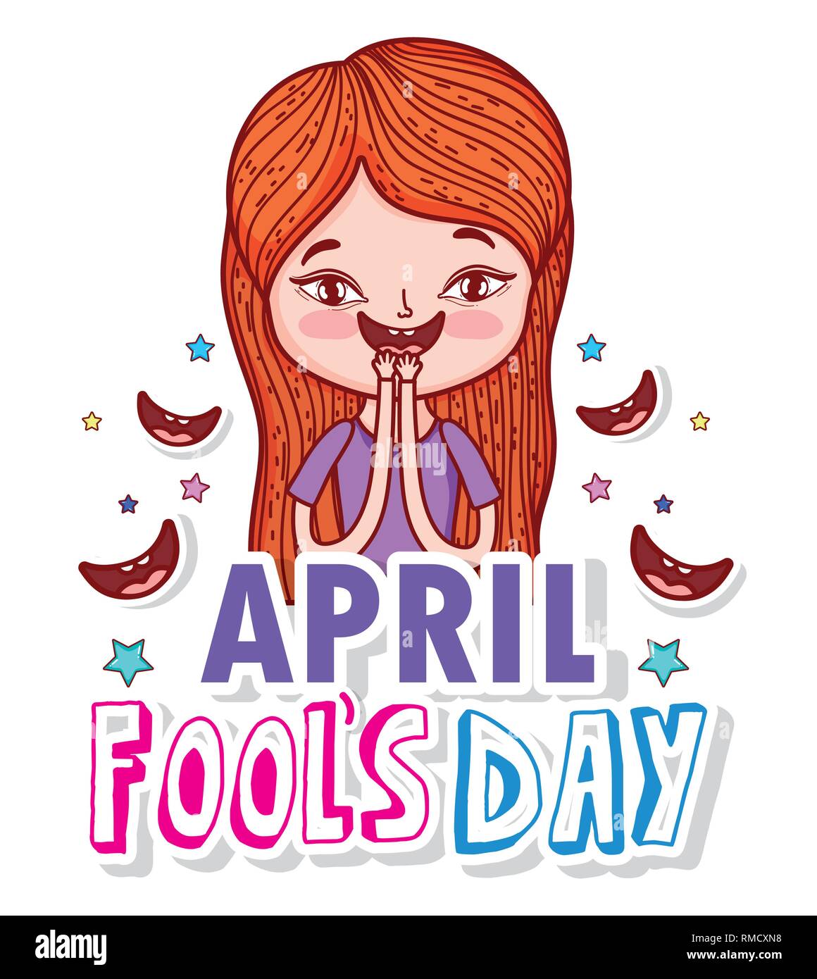 Ragazza con sorrisi e stelle di fools day Illustrazione Vettoriale