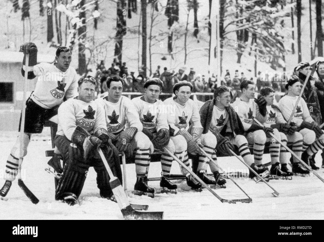 L'hockey su ghiaccio team dal Canada ai Giochi Olimpici di Garmisch-Partenkirchen. Foto Stock