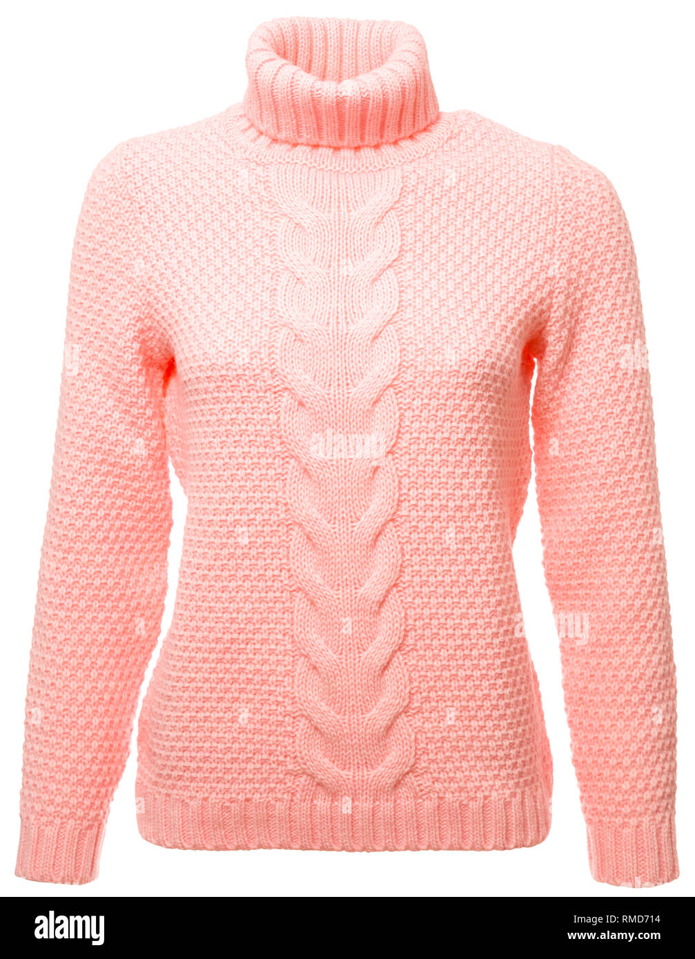 Coralli viventi colore alla moda del 2019 a maniche lunghe jersey su un manichino isolato su uno sfondo bianco Foto Stock