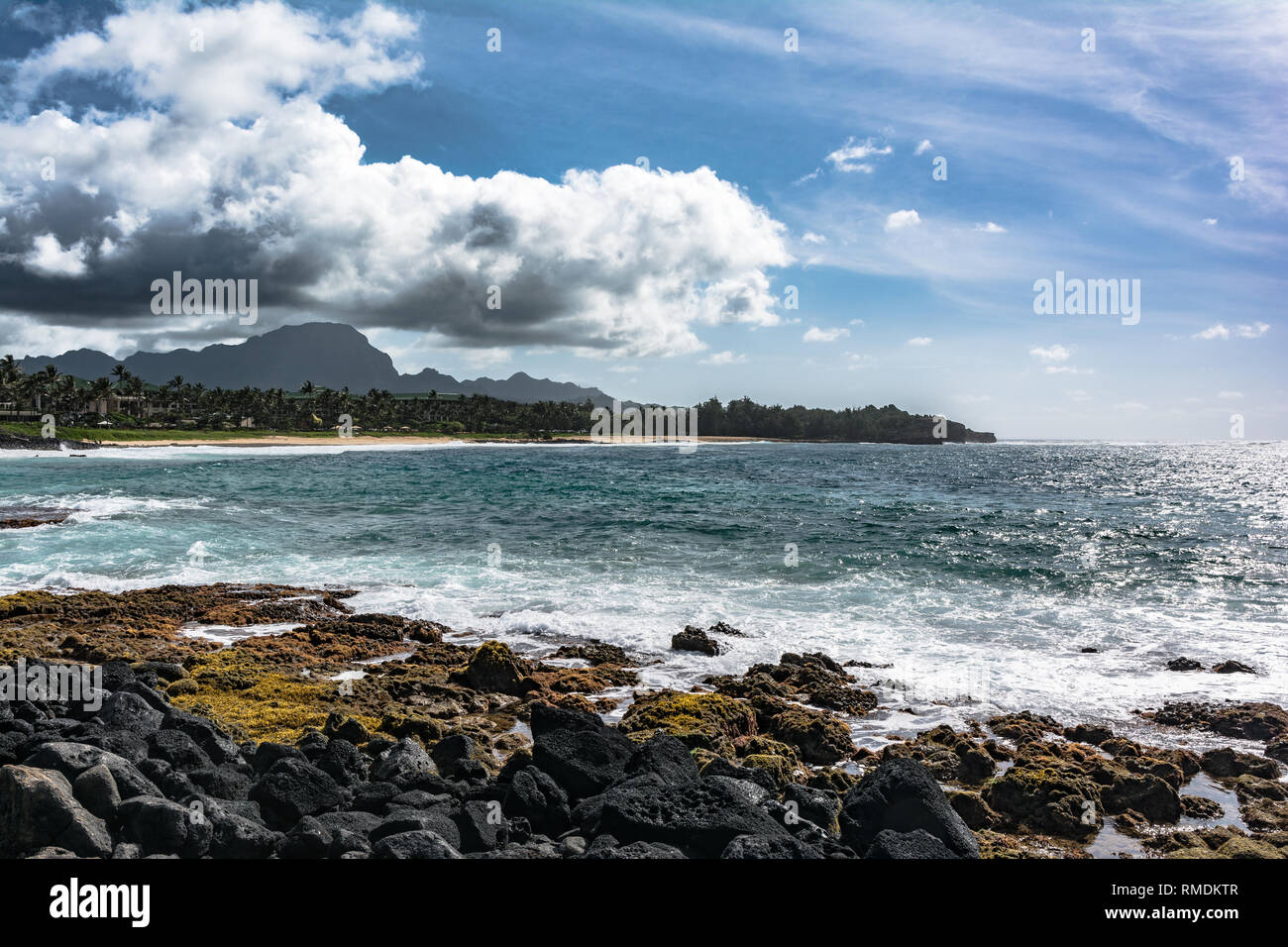 Vista della Baia di Keoniloa, Kauai, Hawaii Foto Stock