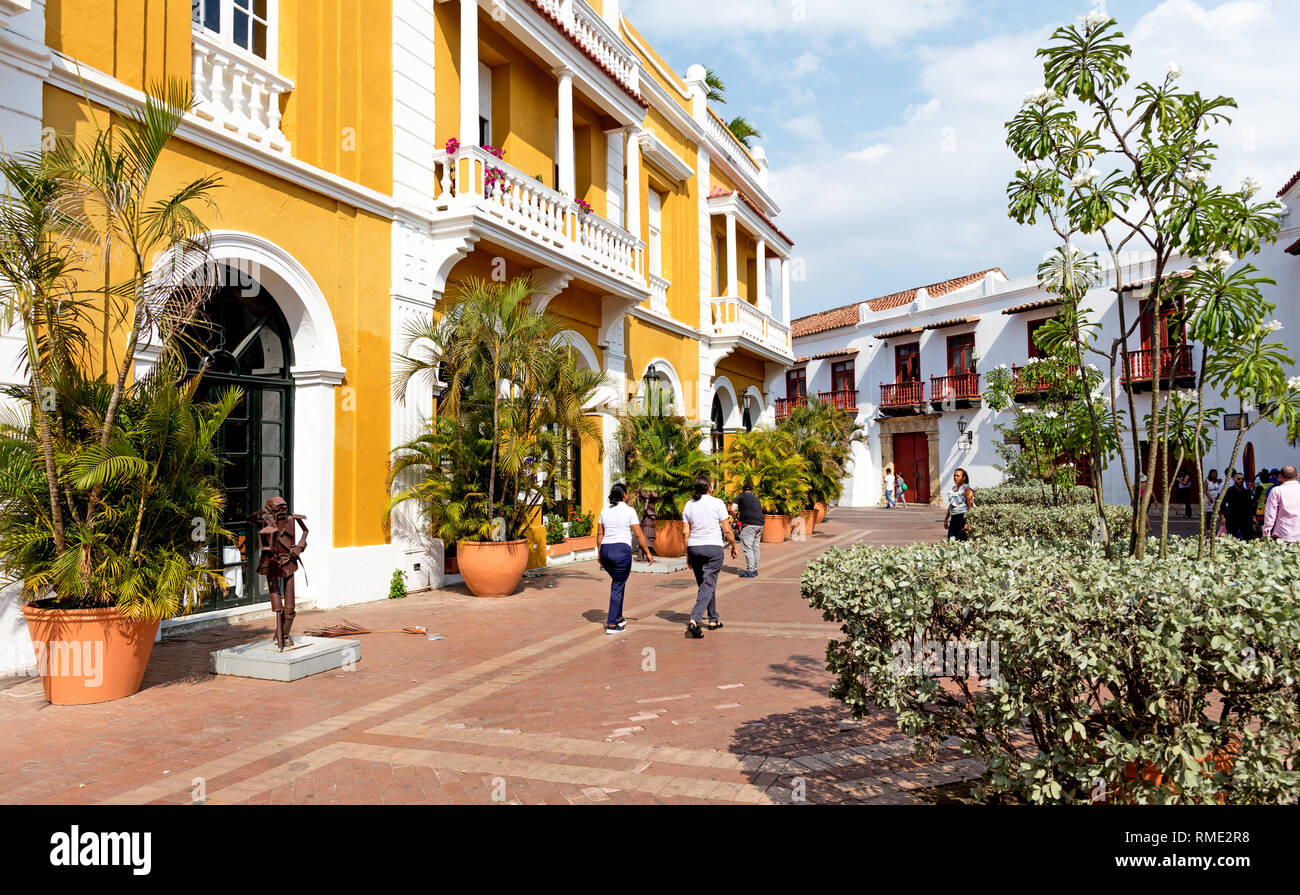 Tradizionale stile coloniale spagnolo, Architettura Cartagena Colombia Sud America Foto Stock