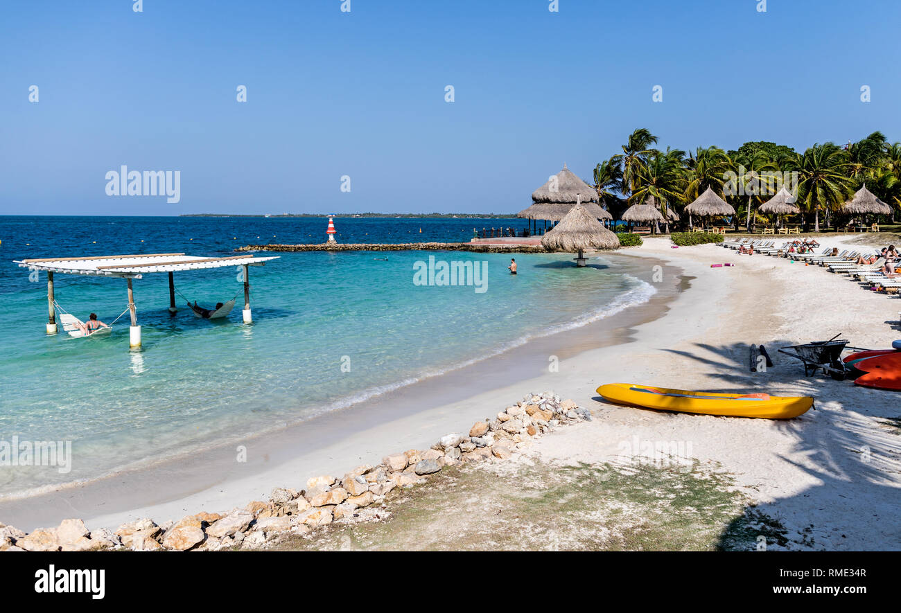 La spiaggia principale di Isla Macura Mar dei Caraibi Colombia Sud America Foto Stock