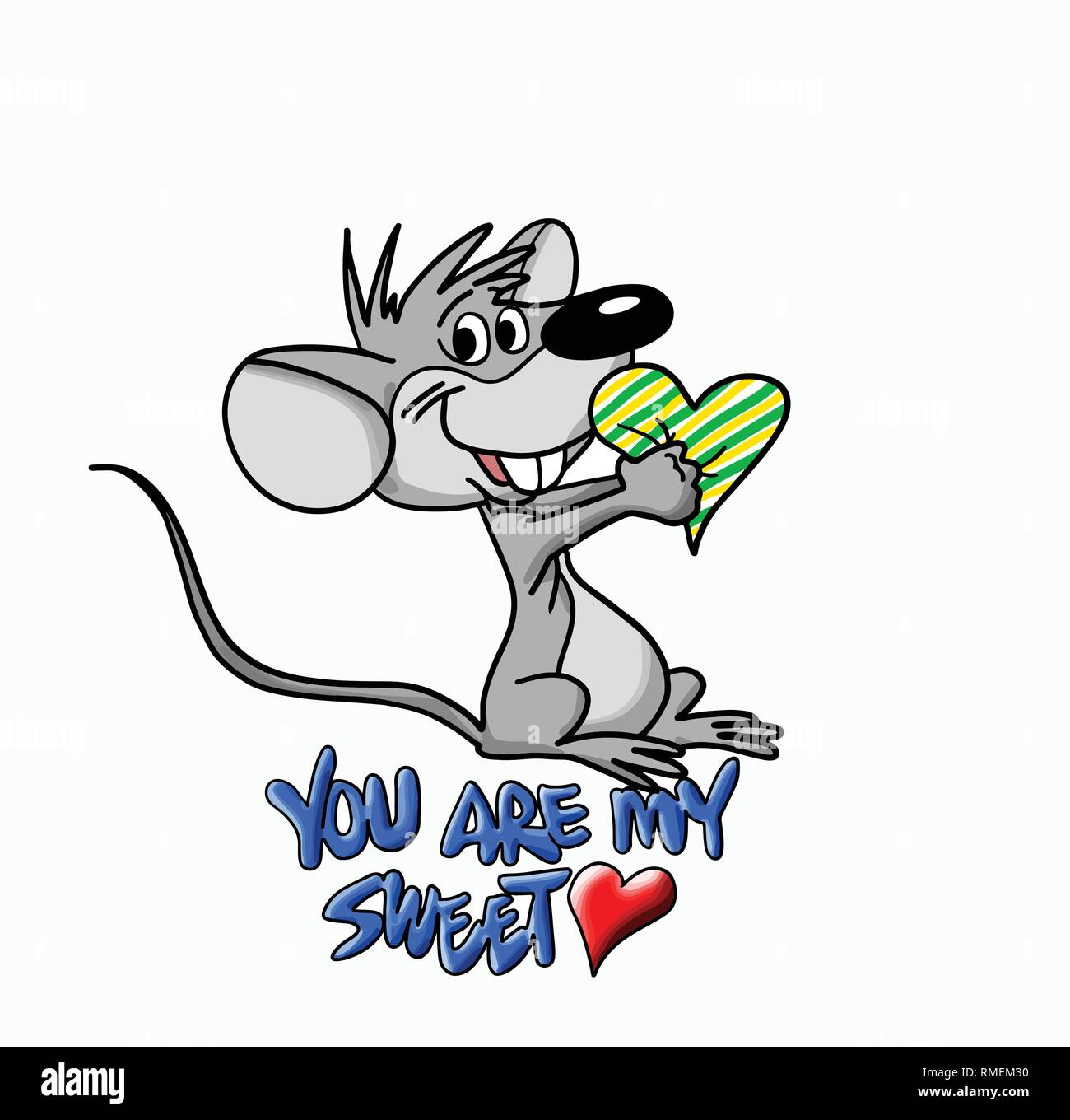 Cartoon mouse tenendo un cuore nelle sue mani che mostra il suo amore illustrazione vettoriale Illustrazione Vettoriale
