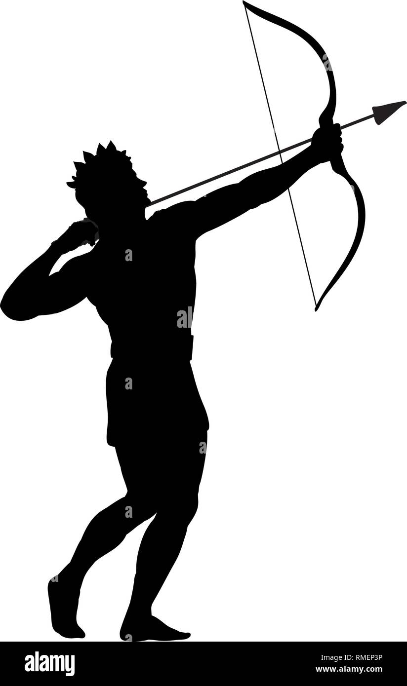 Dio Apollon archer silhouette antica mitologia fantasy Illustrazione Vettoriale