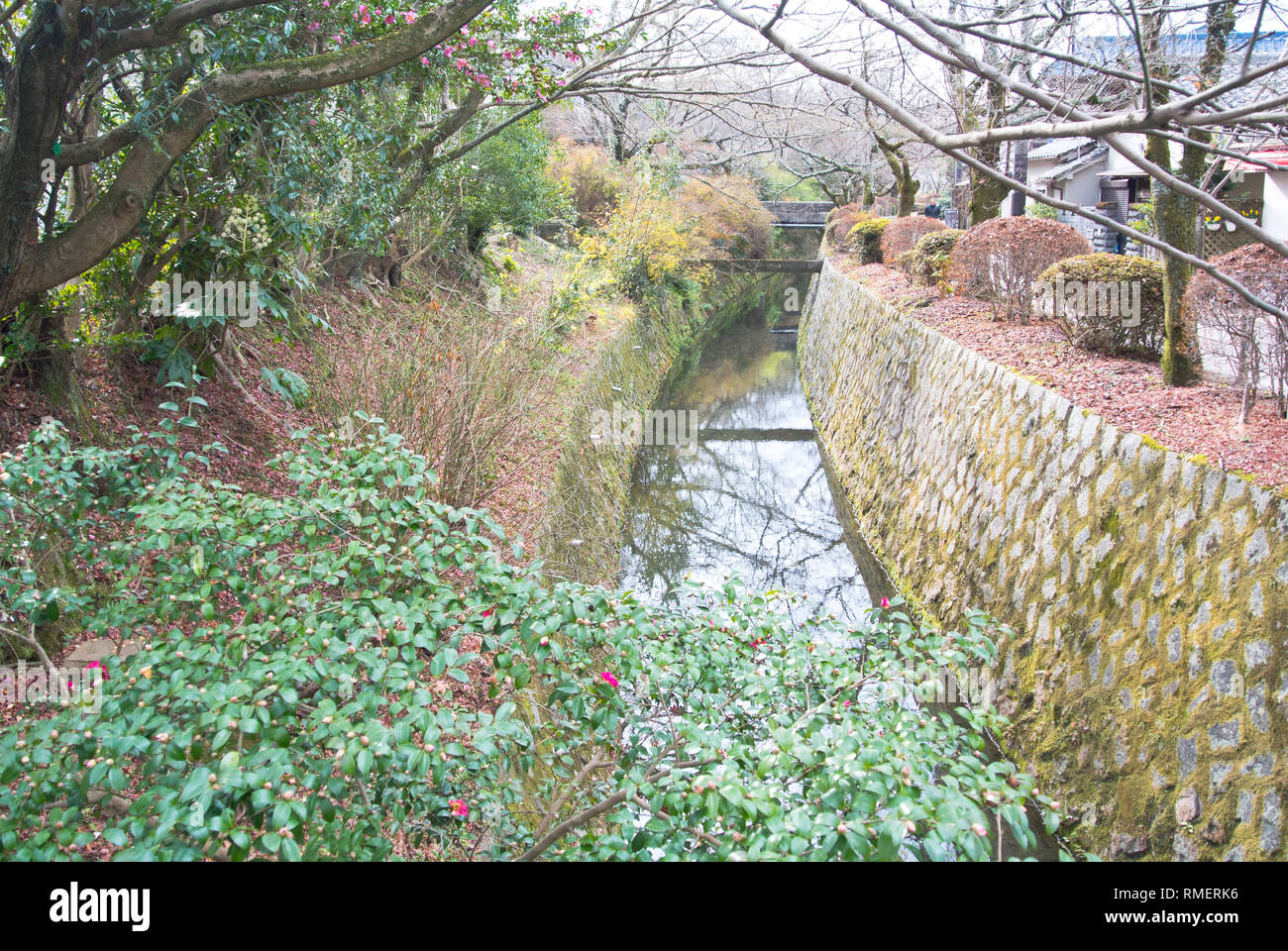 Il filosofo a piedi in inverno, Kyoto, Giappone Foto Stock