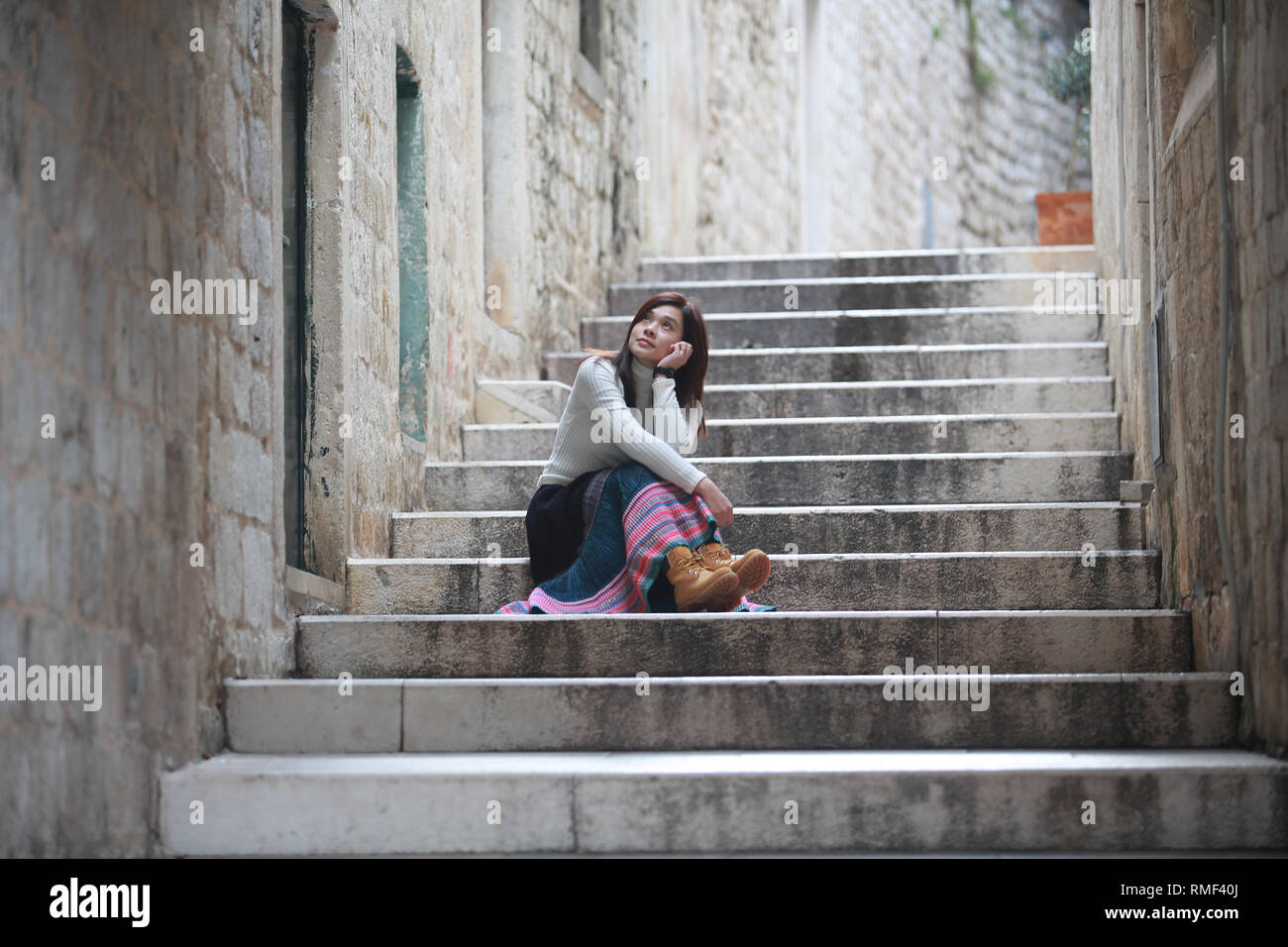 Ragazza visitare Dubrovnik Foto Stock