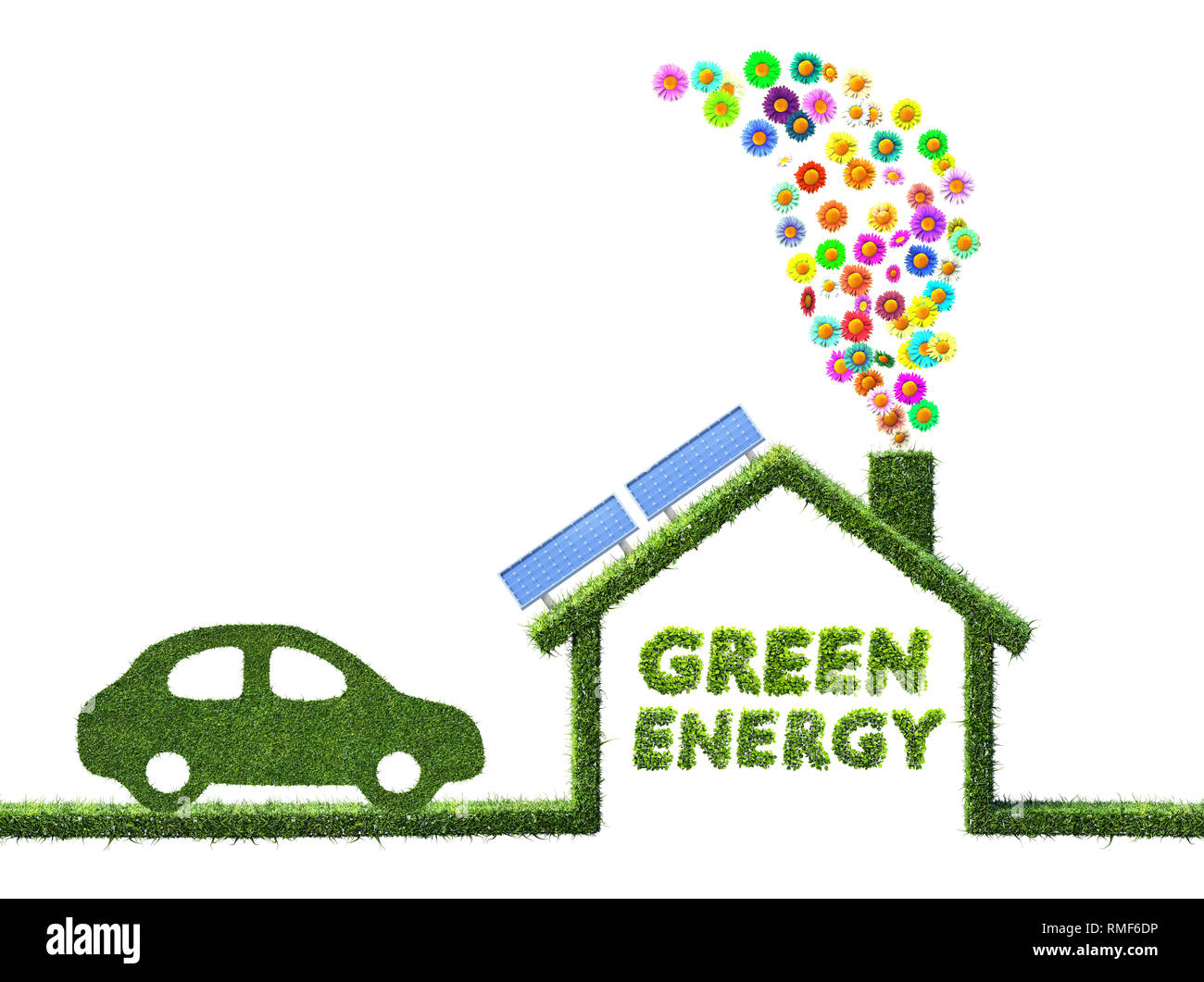 Eco Casa e energia verde concetto fatti di erba 3D illustrazione Foto Stock