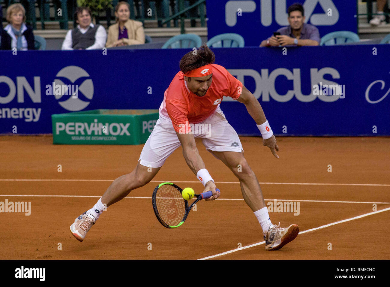 Buenos Aires, capitale federale, Argentina. Xiv Feb, 2019. I tre-tempo Argentine Open Champion, spagnolo David Ferrer, dice addio dopo essere stato sconfitto dal suo connazionale Albert Ramos ViÃ±olas con un punteggio di 6-3; 6 (9) -7 (11); 6-3, segnando in tal modo l'inizio del suo pensionamento da tennis professionale. Credito: Roberto Almeida Aveledo/ZUMA filo/Alamy Live News Foto Stock