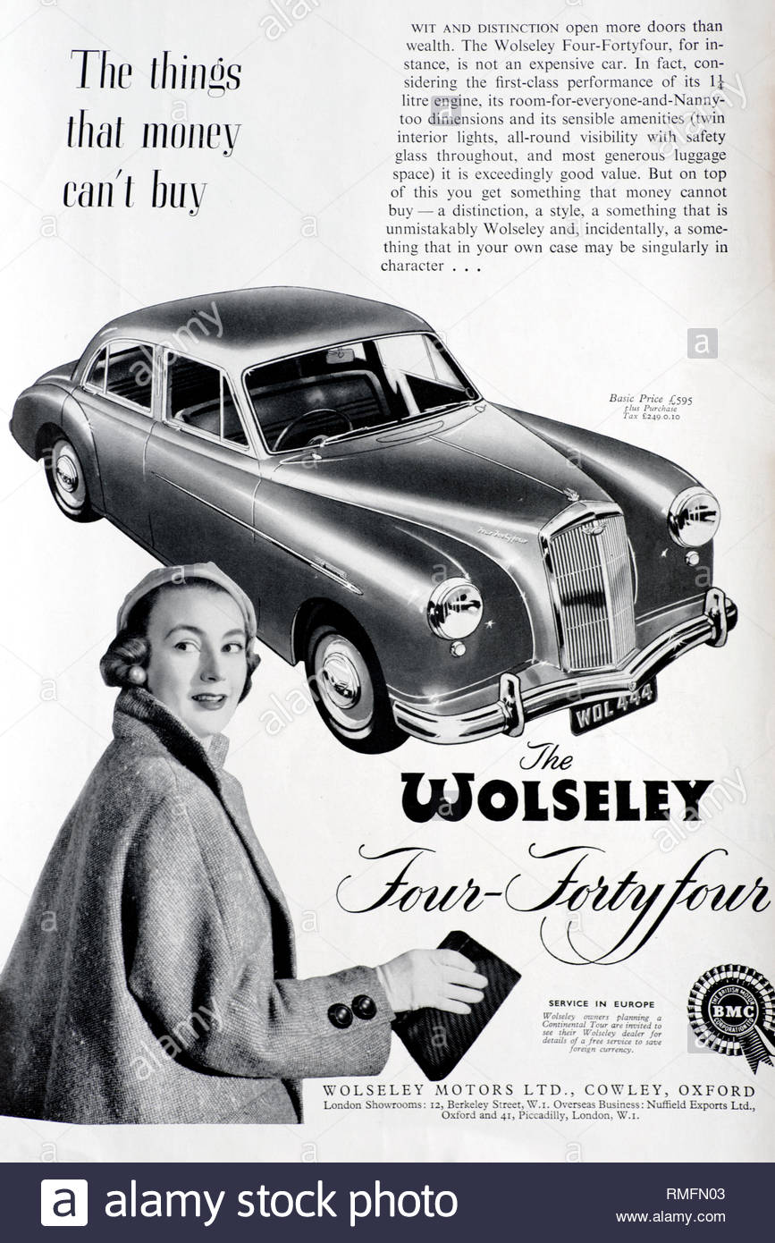 Pubblicità d'epoca per la Wolseley Four-Fortyfour Car 1955 Foto Stock