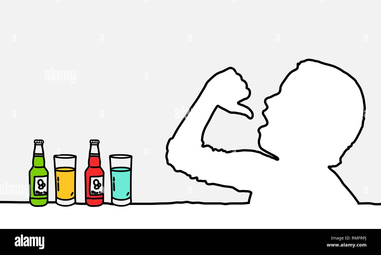 Sete - linea singola profilo umano e bevande Illustrazione Vettoriale