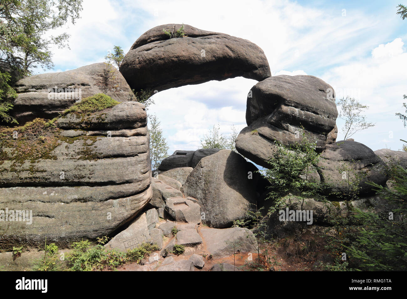 Rock Gate nella riserva naturale Broumov pareti, PLA Broumov, Repubblica Ceca Foto Stock