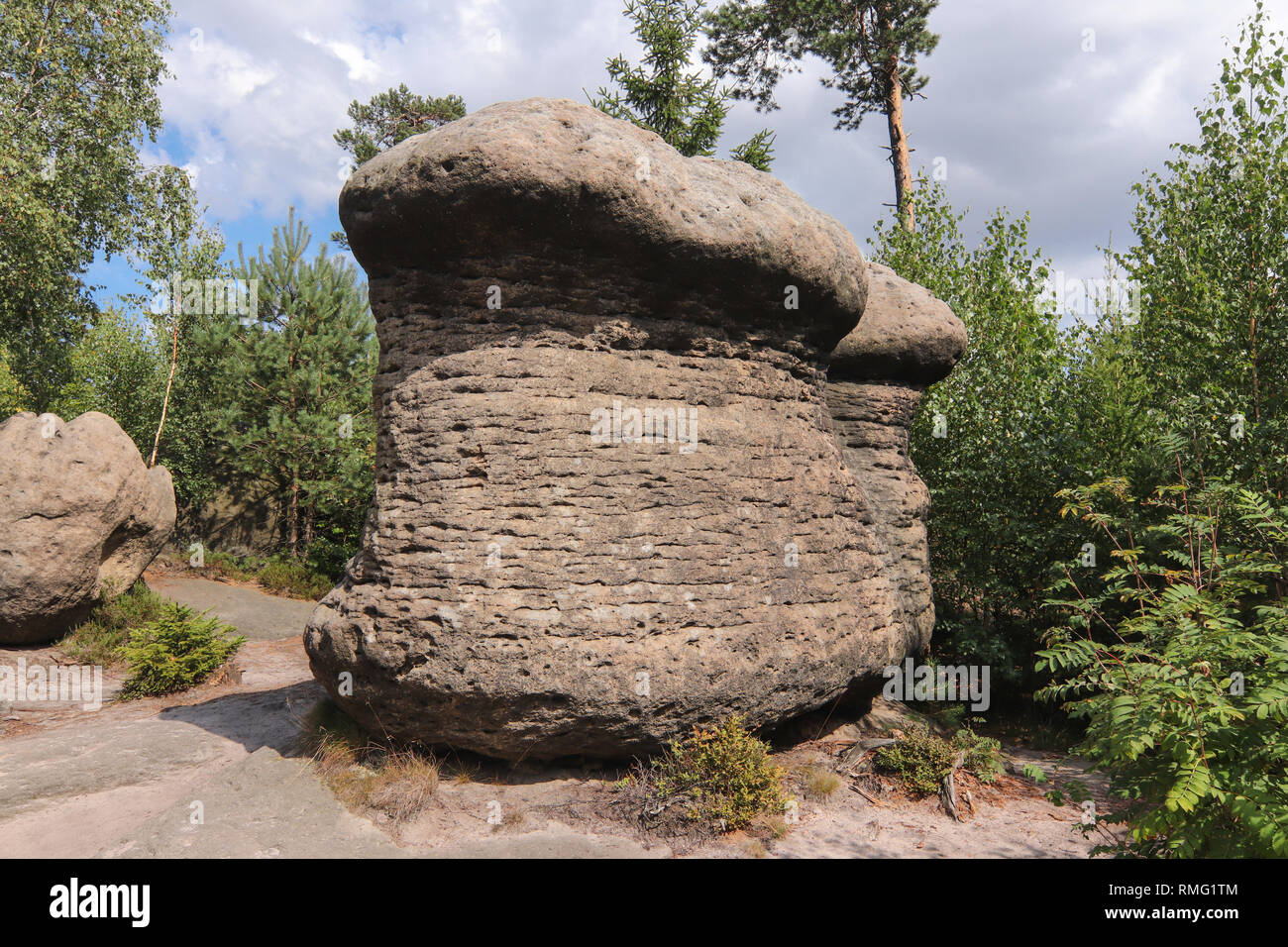 Funghi di roccia - formazioni rocciose bizzarre, Broumov pareti, PLA Broumovsko, Repubblica Ceca Foto Stock