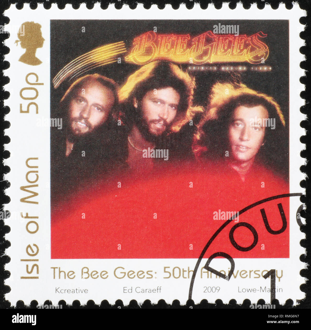 La copertura di Bee Gees record sul francobollo Foto Stock