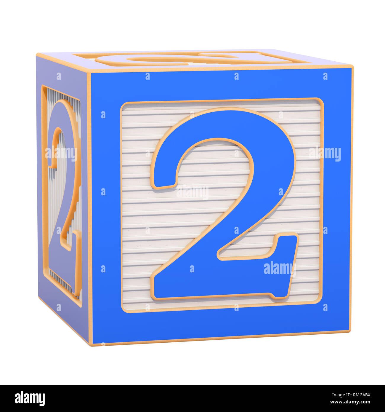 ABC alfabeto blocco di legno con il numero 2. 3D rendering isolati su sfondo bianco Foto Stock