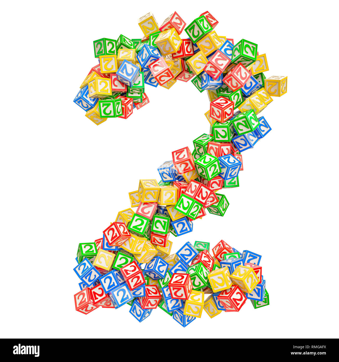 Numero 2, da ABC alfabeto dei blocchi di legno. 3D rendering isolati su sfondo bianco Foto Stock
