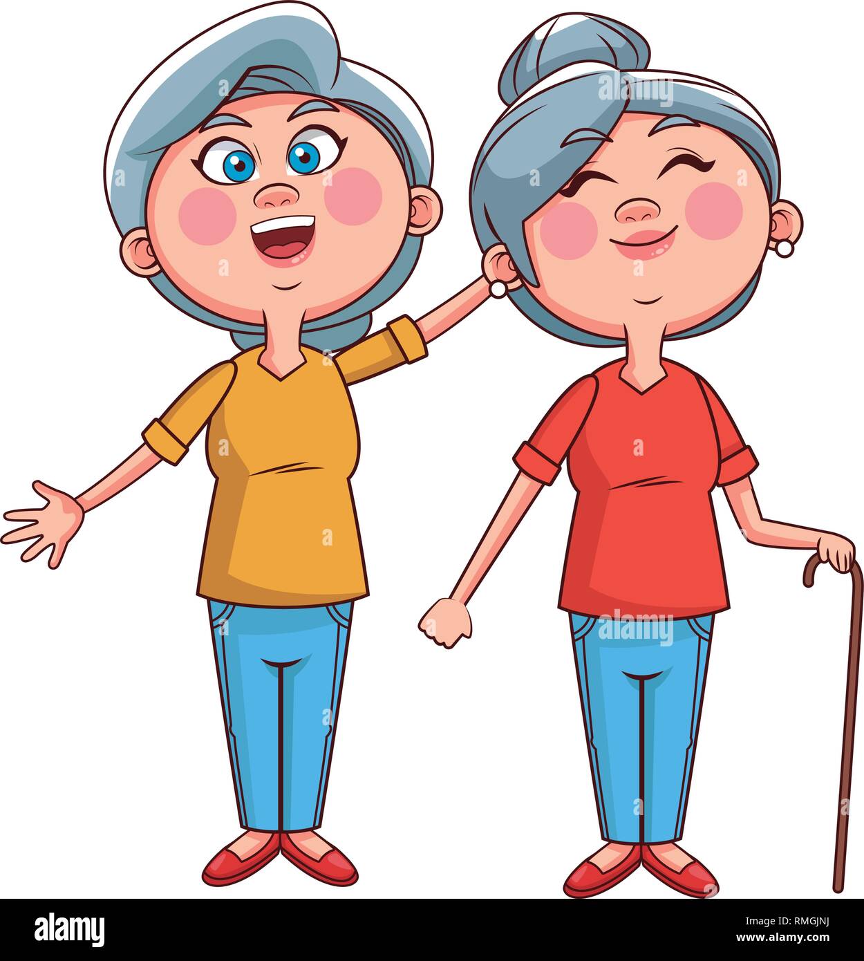 Donne anziane sventolando Illustrazione Vettoriale