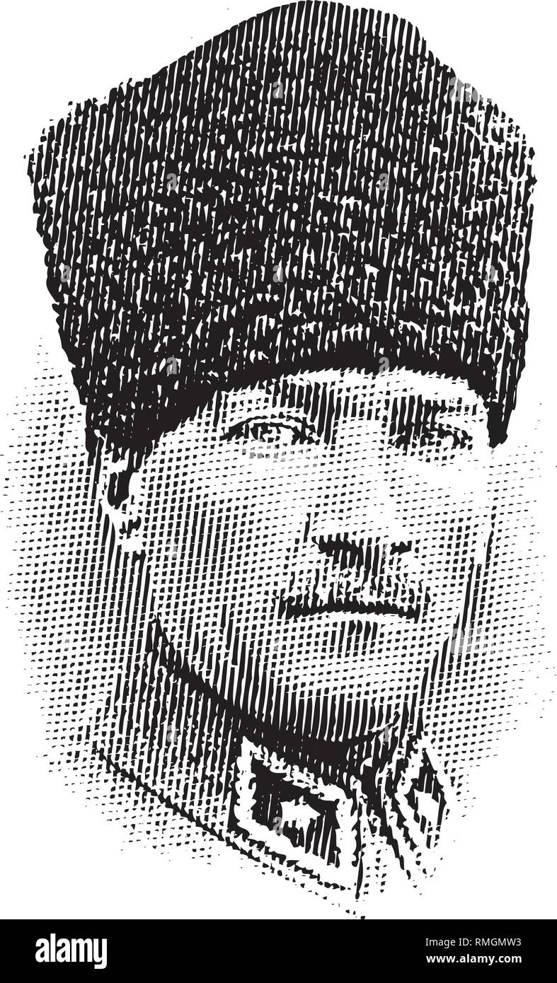Mustafa Kemal Ataturk ritratto in linea tecnica illustrazione, egli è stato il fondatore della repubblica turca e leader. Illustrazione Vettoriale