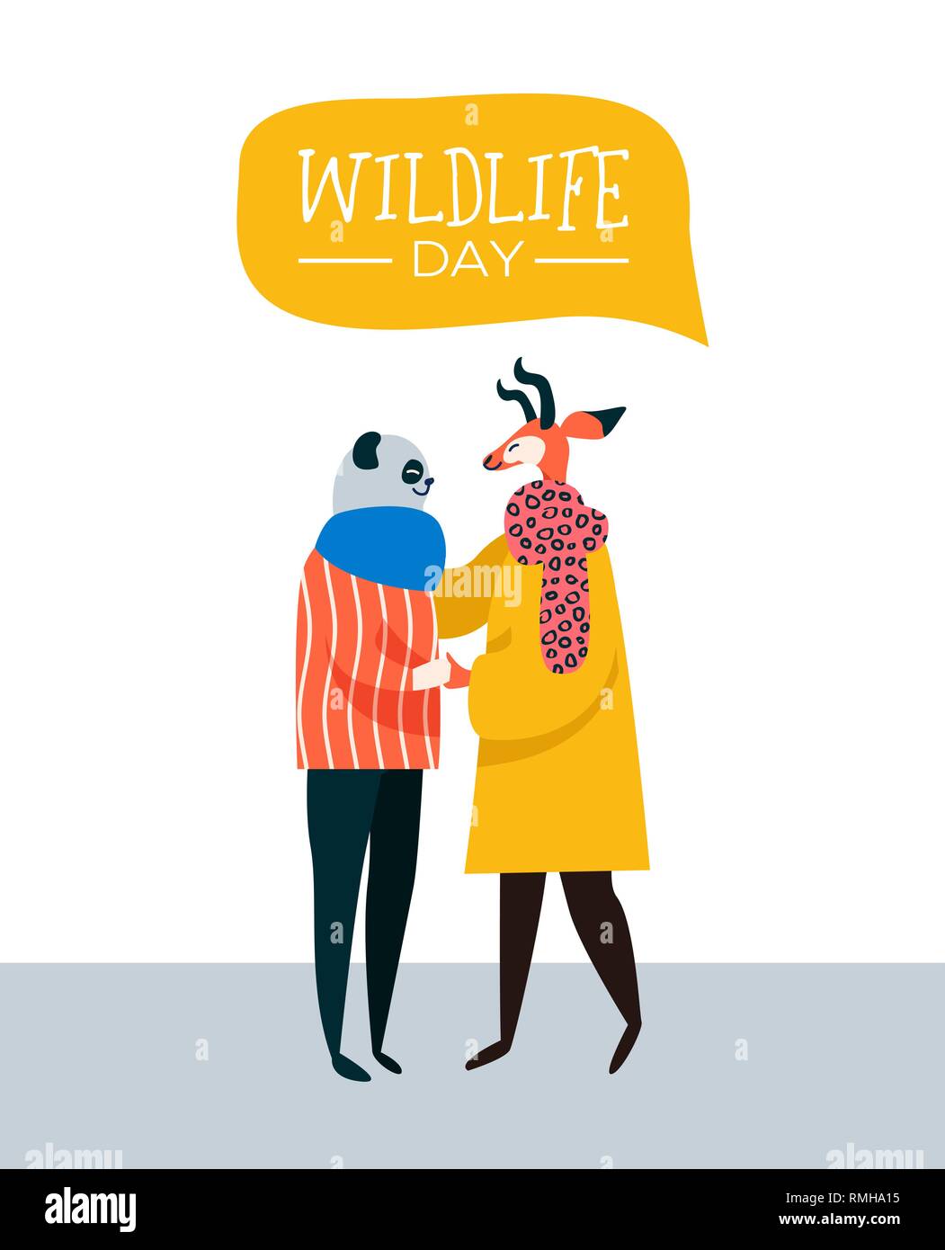 Salvare la animales wildlife giorno banner web illustrazione. Happy amici animali come persone abbracciando insieme. Guida in linea e la vita selvatica conservazione consapevolezza con Illustrazione Vettoriale