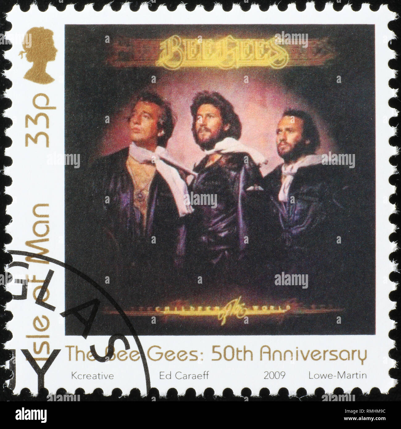 Coperchio di record da Bee Gees sul francobollo Foto Stock