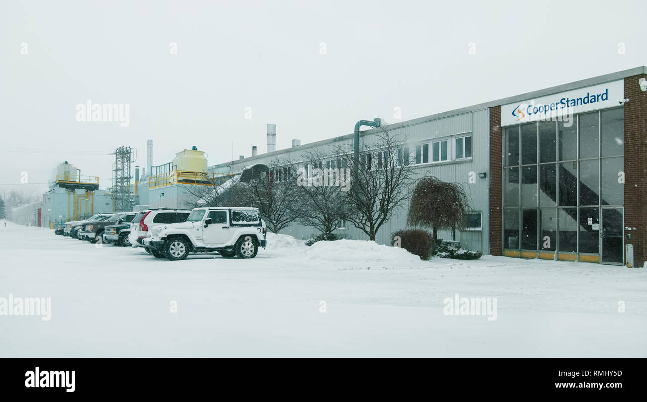 Una vista della Cooper facciata Standard a Stratford, Ontario. Orario invernale Foto Stock