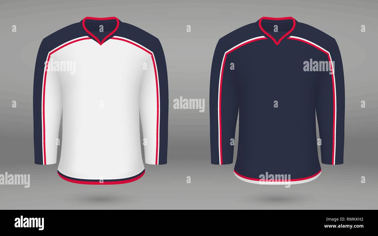 Hockey realistici kit, modello di maglietta per hockey su ghiaccio jersey Columbus Giacche Blu. Illustrazione Vettoriale Illustrazione Vettoriale