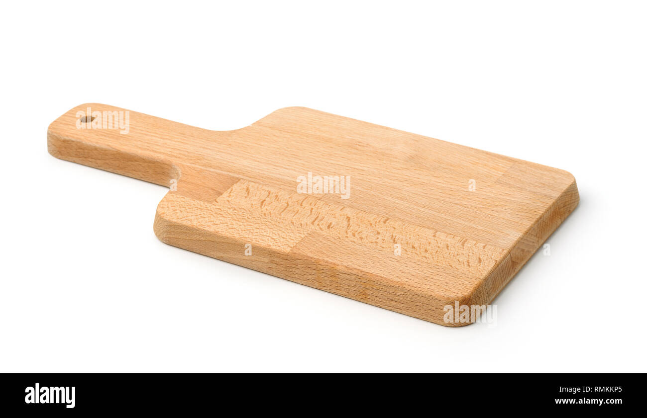 Tagliere di legno isolato su bianco Foto Stock