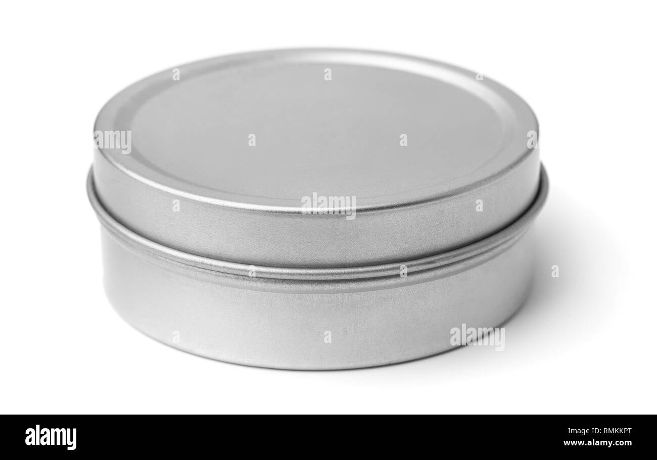Stagno scatola rotonda isolato su bianco Foto Stock