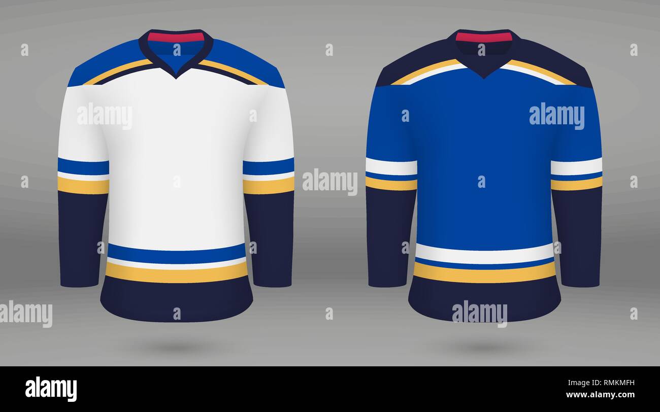 Hockey realistici kit, modello di maglietta per hockey su ghiaccio jersey. Louis Blues Illustrazione Vettoriale