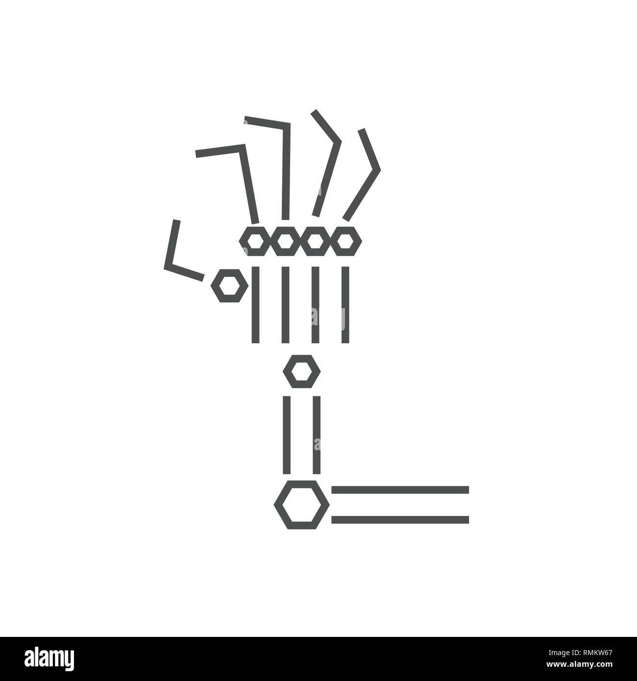 Il braccio robotico icona linea su sfondo bianco. Mano meccanica. Robot industriale manipolatore. Moderna tecnologia industriale. IoT, Internet delle cose, AI Illustrazione Vettoriale