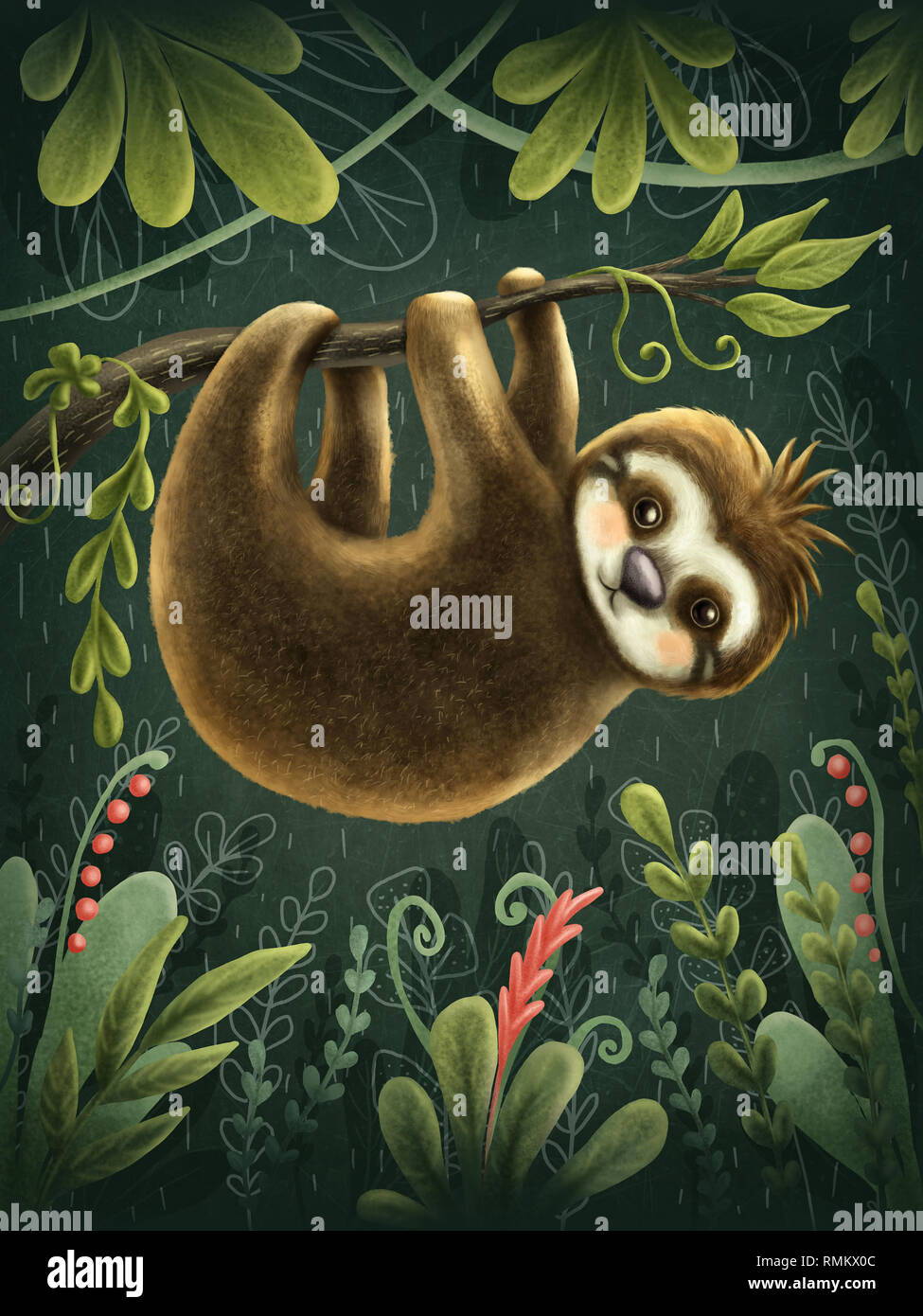 Illustrazione con un simpatico bradipo Foto Stock