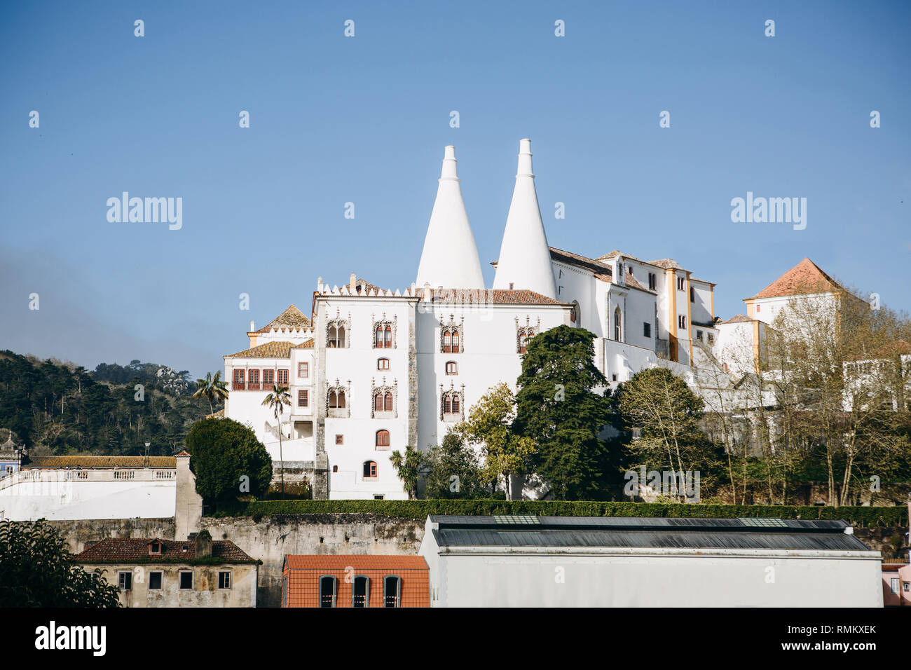 Bella vista del Palazzo Nazionale di Sintra in Portogallo. Foto Stock