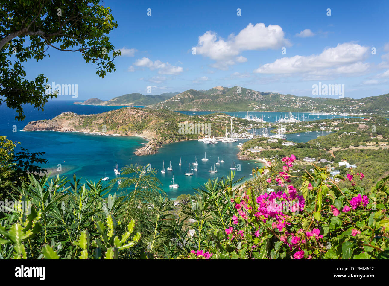 English Harbour da Shirley Heights, il Parco Nazionale di Nelson's Dockyard, San Paolo parrocchia, Antigua Antigua e Barbuda, Piccole Antille, dei Caraibi Foto Stock