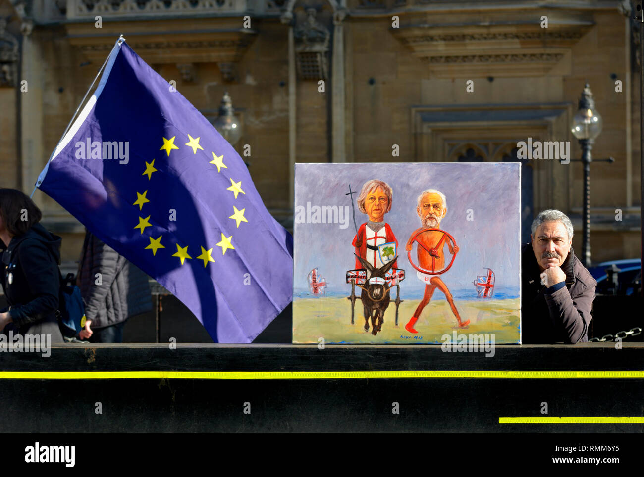 Kaya Mar - Turco fumettista politico - con la sua nuova pittura Brexit di PM Theresa Maggio e Jeremy Corbyn. 14 Feb 2019 Foto Stock