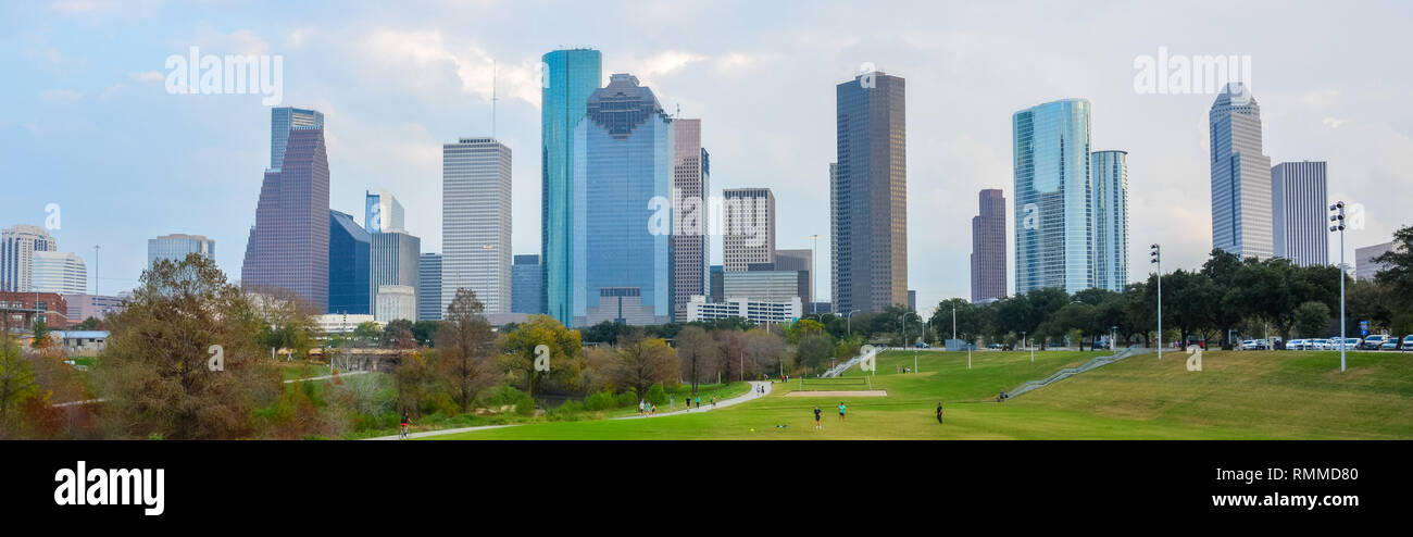 Skyline nel centro di Houston, TX, con grattacieli. Foto Stock