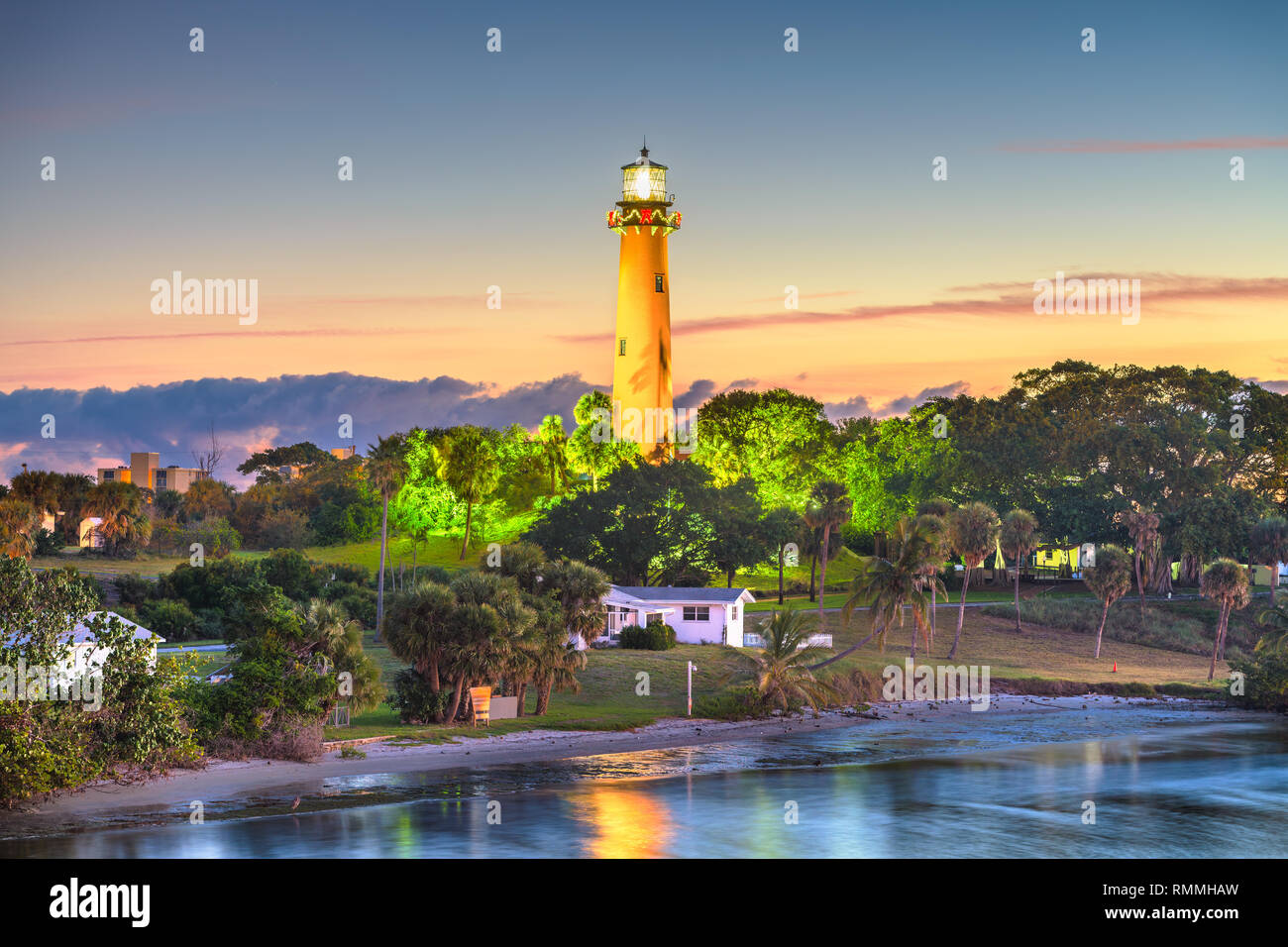 Jupiter, Florida, Stati Uniti d'America con Giove luce di ingresso all'alba. Foto Stock
