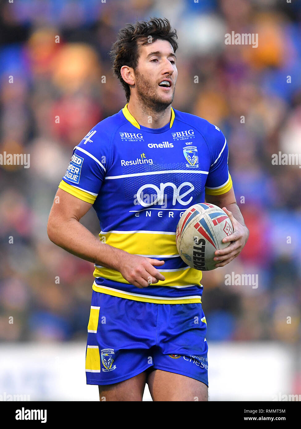 Warrington Lupi" Stefan Ratchford durante il Betfred Super League match al Halliwell Jones Stadium, Warrington. Stampa foto di associazione. Picture Data: Sabato 9 Febbraio, 2019. Vedere PA storia RUGBYL Warrington. Foto di credito dovrebbe leggere: Dave Howarth/filo PA. Restrizioni: solo uso editoriale. Uso non commerciale. Nessun falso associazione commerciale. Nessun video emulazione. Nessuna manipolazione delle immagini. Foto Stock