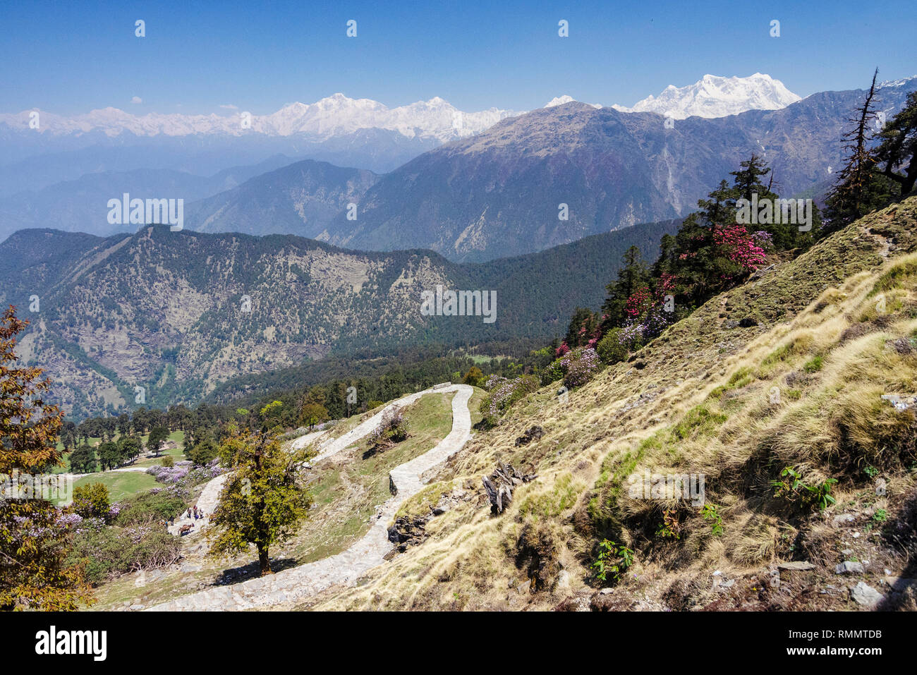 Vista dal picco Tungnath, Chopta, Garhwal, Uttarakhand, India Foto Stock