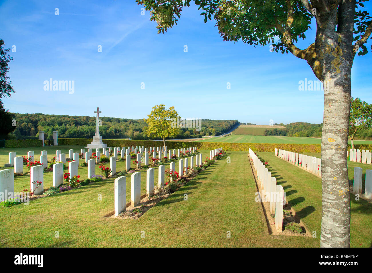 Villers-Bretonneux (Francia settentrionale): Australian Memorial Park Adelaide cimitero di guerra. Tombe del cimitero eretto appena Giugno 1918 dal 2o una Foto Stock