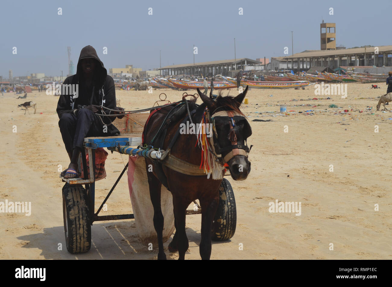 Un carrello nella spiaggia di Kayar, Senegal Africa occidentale Foto Stock