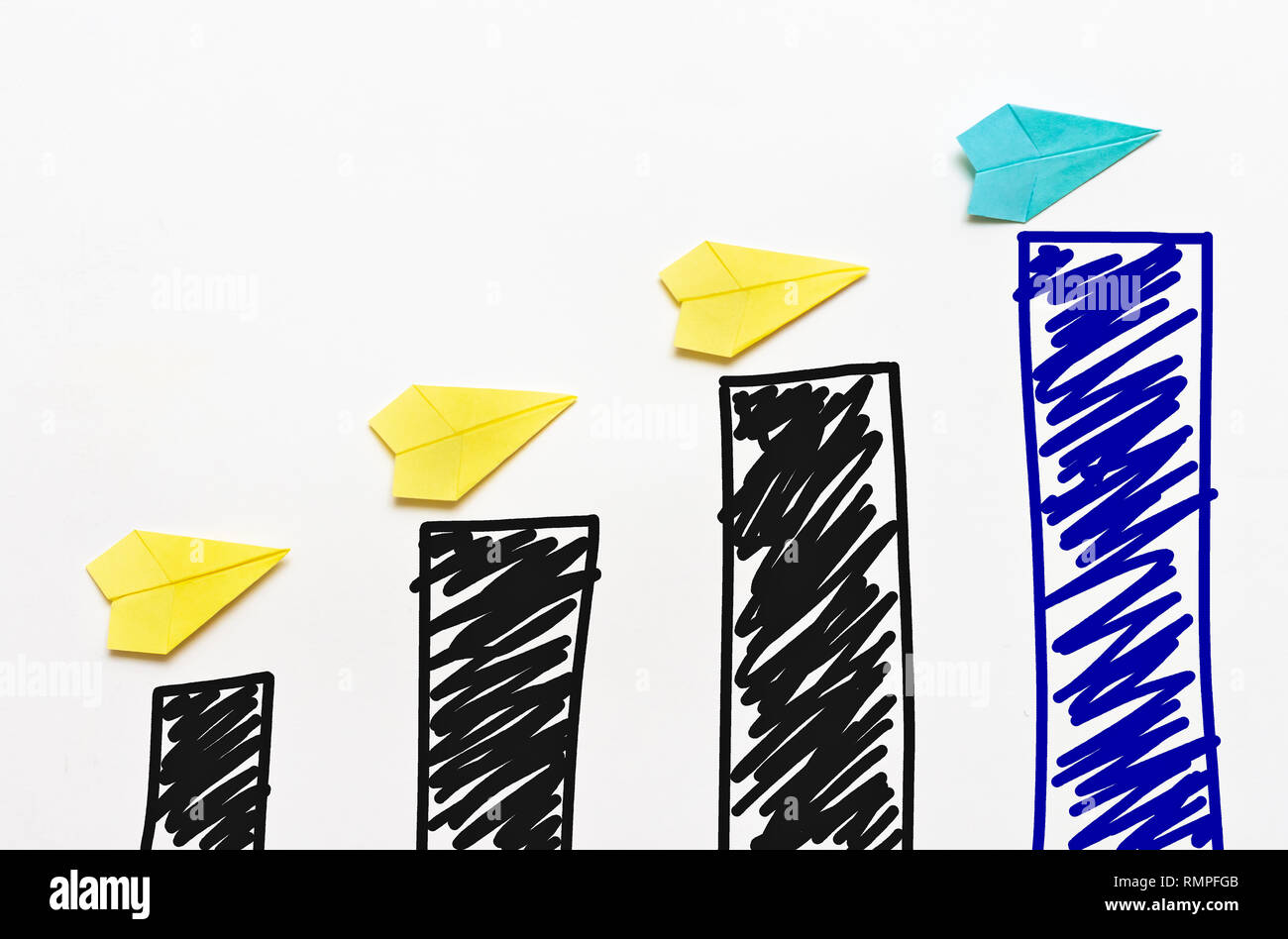 Grafico a barre che mostra la concezione di business di progressione nel mercato del trasporto aereo Foto Stock