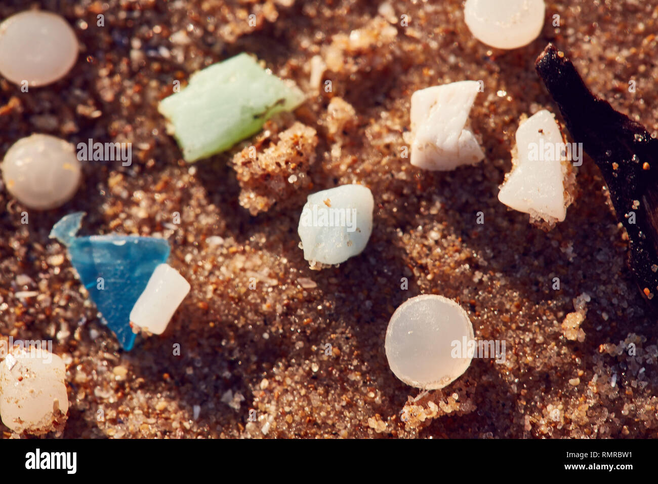 Micro Nurdles plastica close up Foto Stock