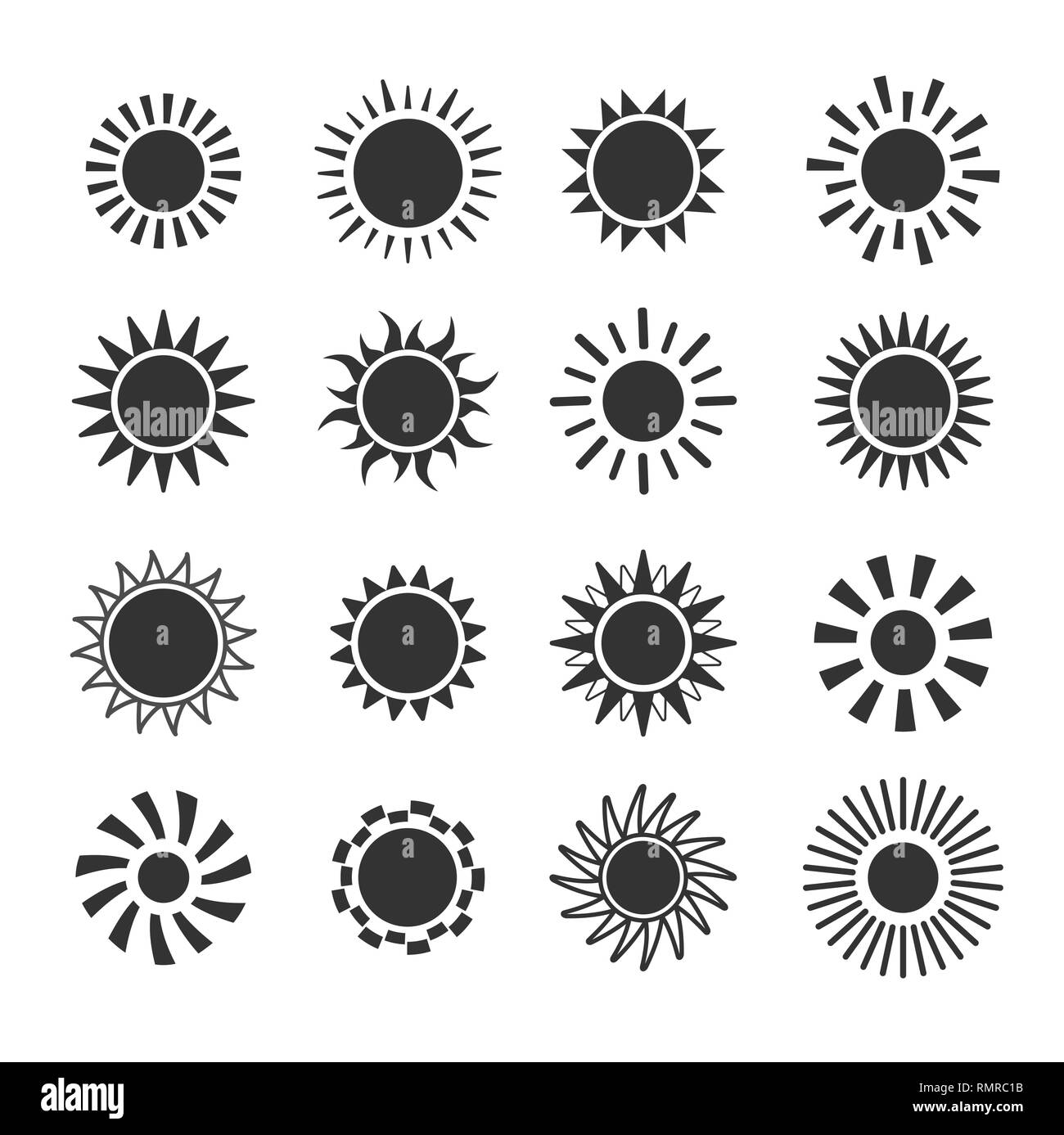 Sun piatto icona vettore impostato su sfondo bianco Illustrazione Vettoriale