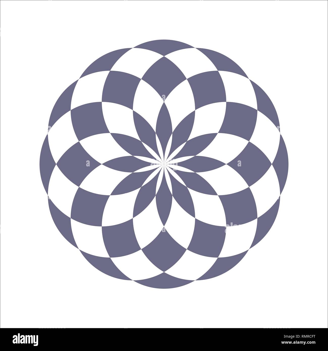 Monocromatico elegante modello circolare in bianco e nero. Circolare ornamento matematico. Un vettore circolare dal attraversato cerchi. Mandala. Illustrazione Vettoriale