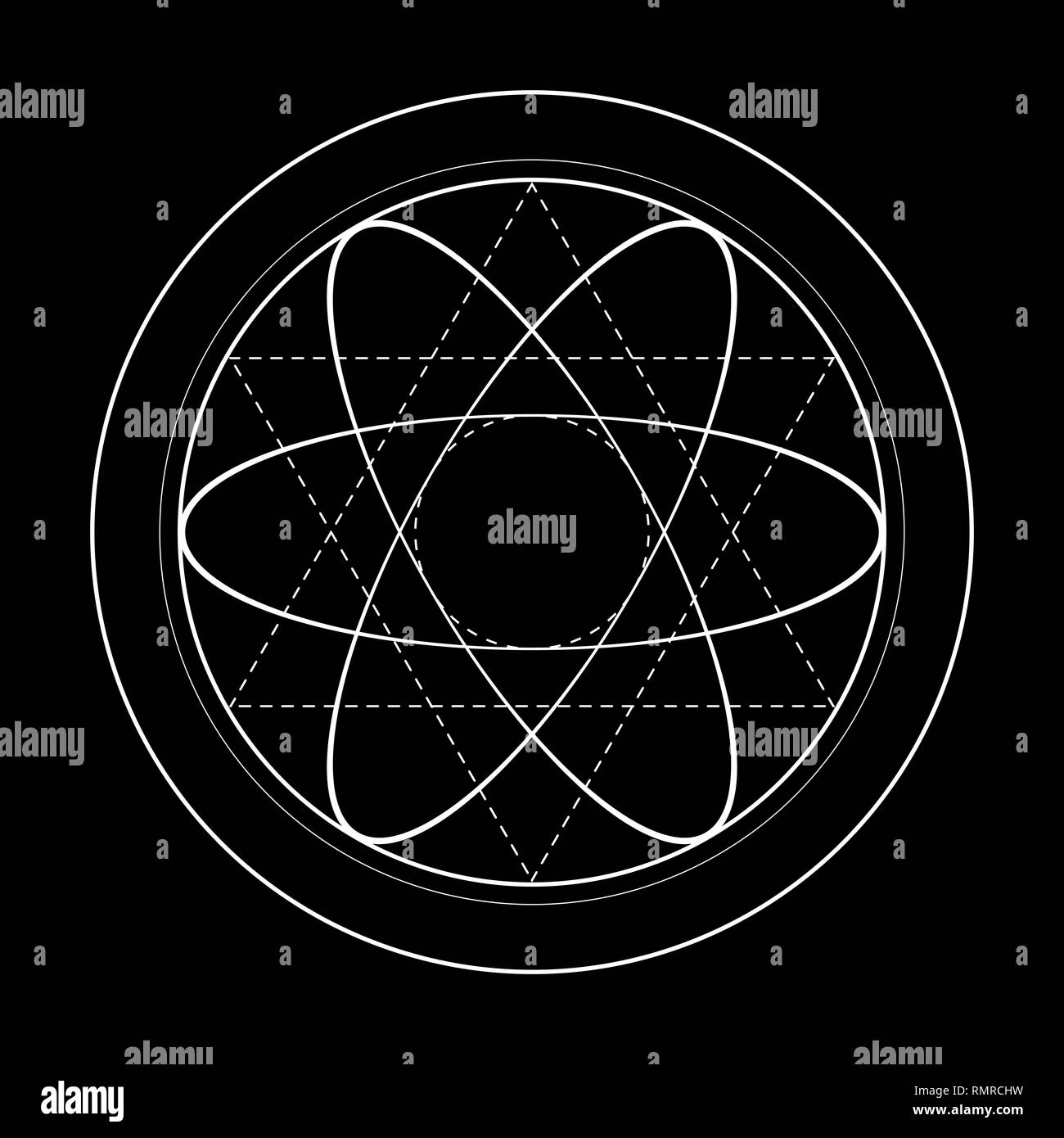 Geometria Sacra simbolo illustrazione. Energia circoli ruotato Illustrazione Vettoriale