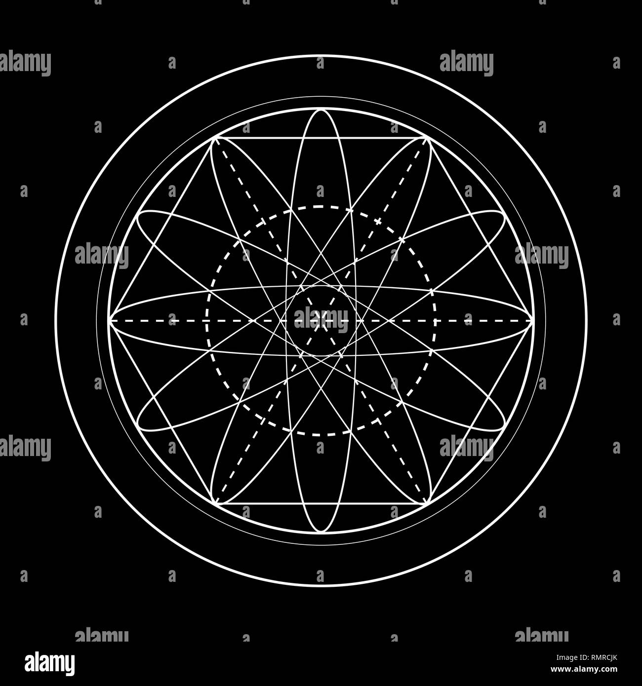 Geometria Sacra simbolo illustrazione. Energia circoli ruotato Illustrazione Vettoriale