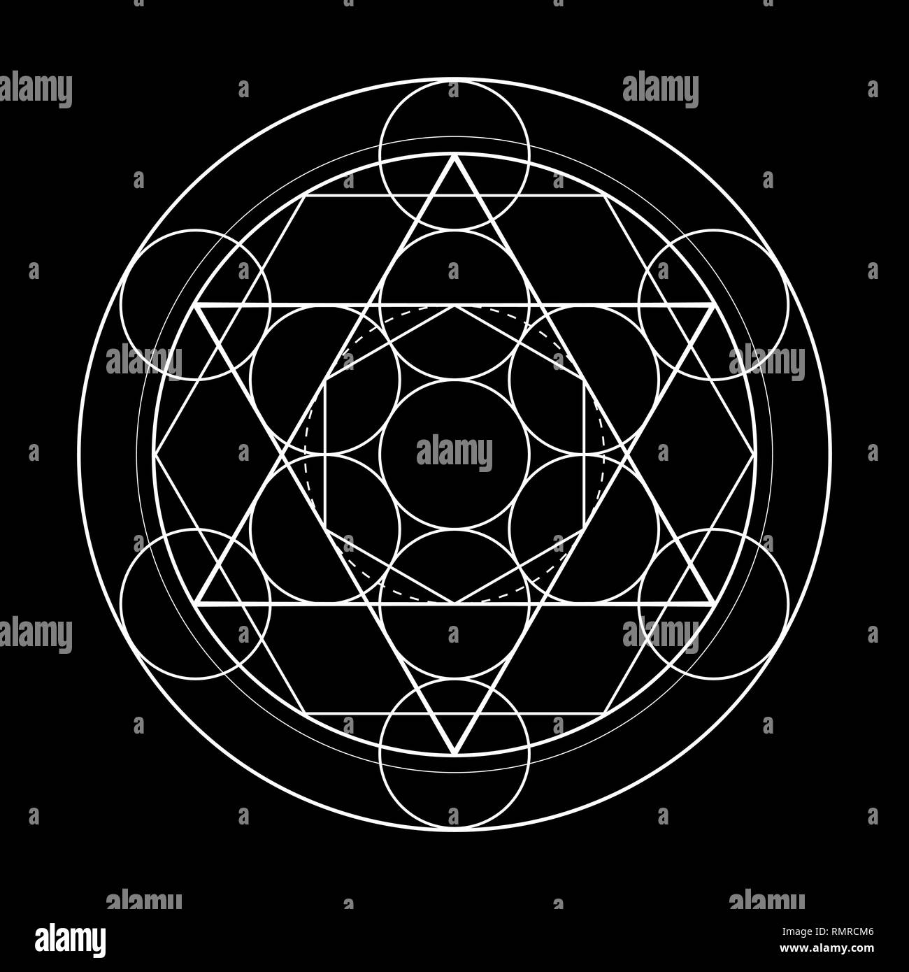 Geometria Sacra simbolo. Metatrons cubo su sfondo nero illustrazione vettoriale Illustrazione Vettoriale